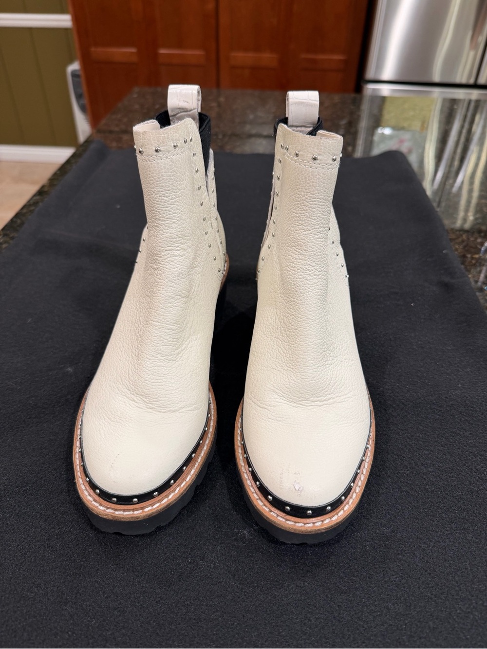 Dolce Vita Cream Leather Studded Chelsea Booties